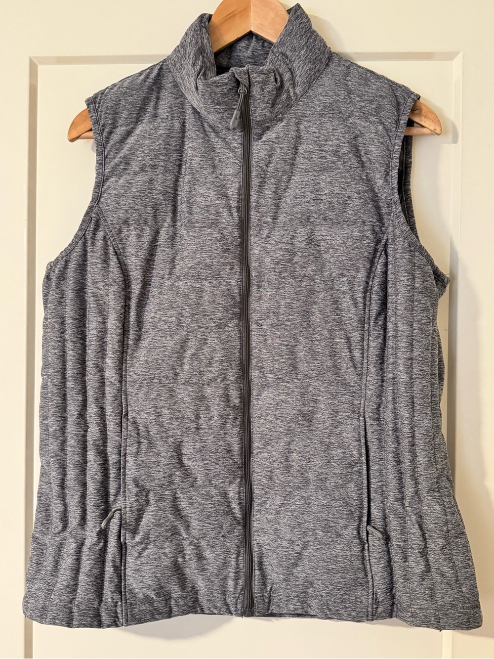Grey Sleeveless Zip Vest with Stand Collar & Pockets interior & exterior!